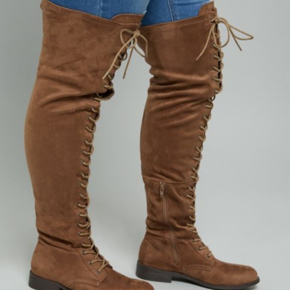 Thigh High Camel flat boots